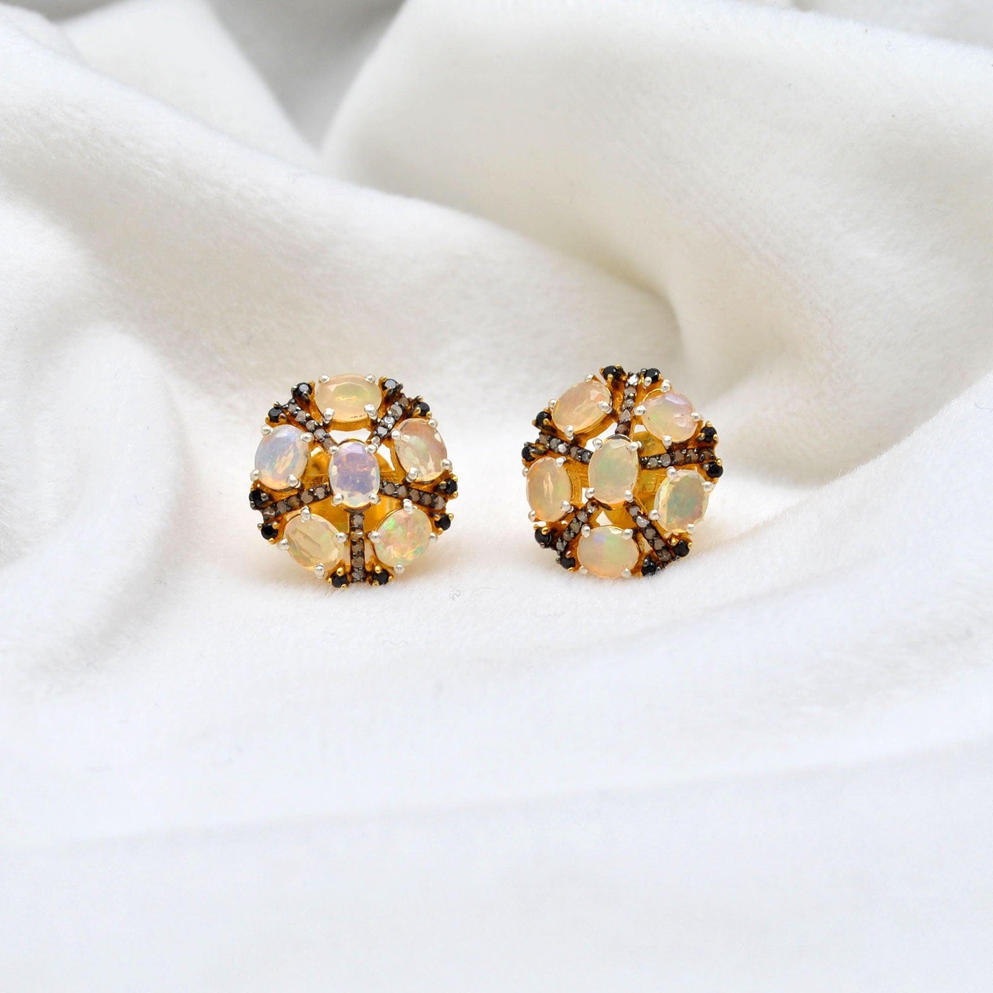 Victorian Opal Diamond Earring Jewelry Stud - Kanika Creations