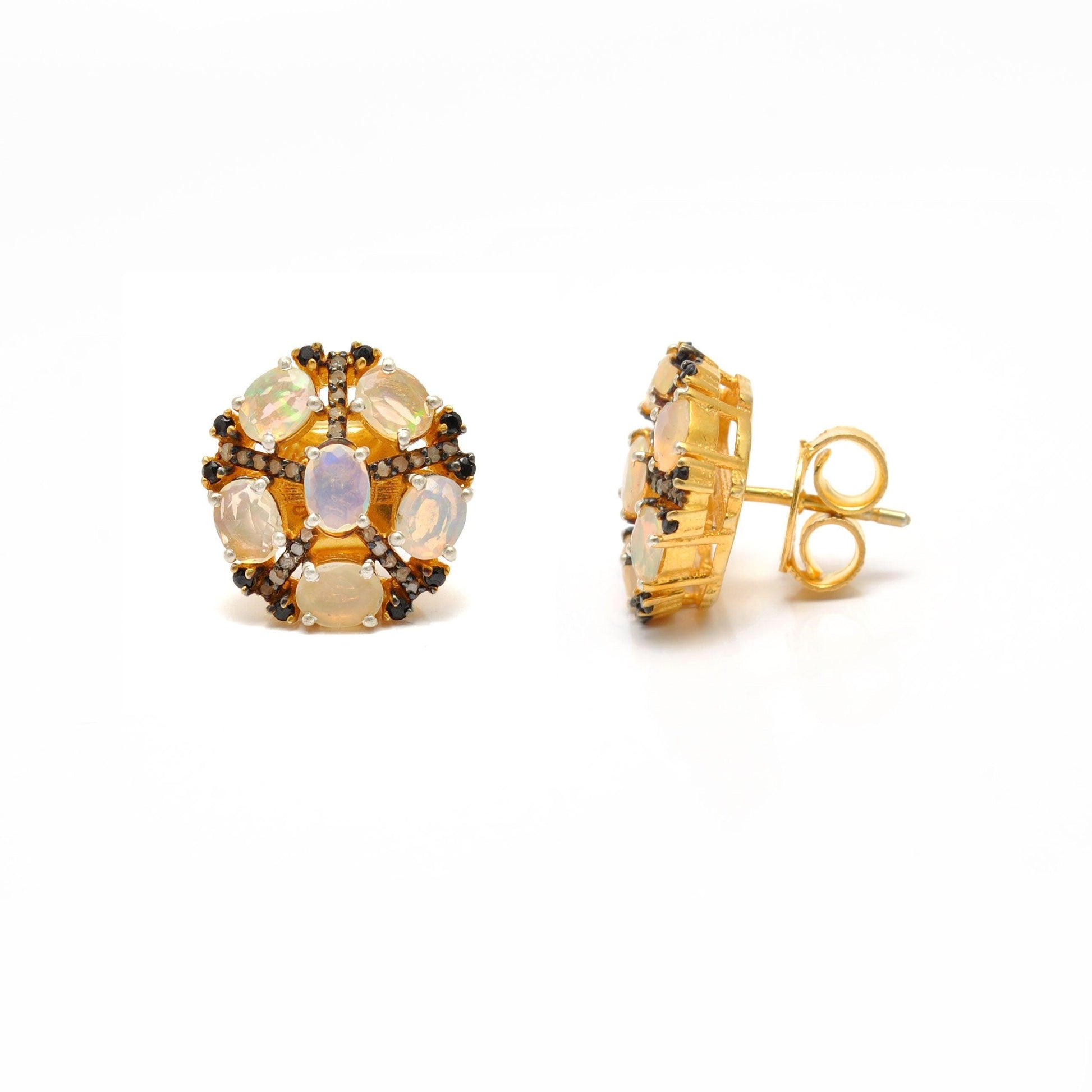Victorian Opal Diamond Earring Jewelry Stud - Kanika Creations