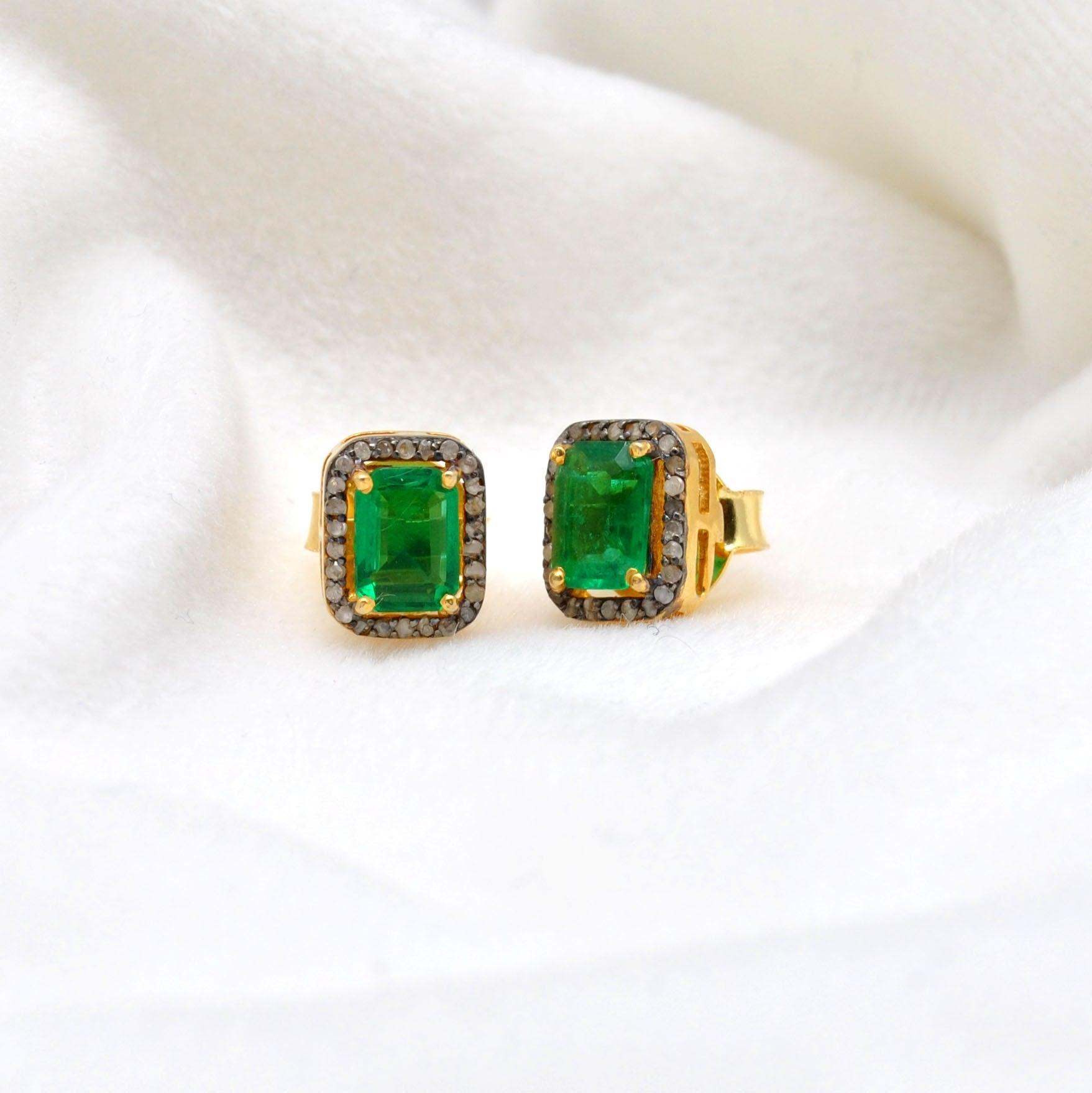 Emerald diamond studs Jewelry - Kanika Creations