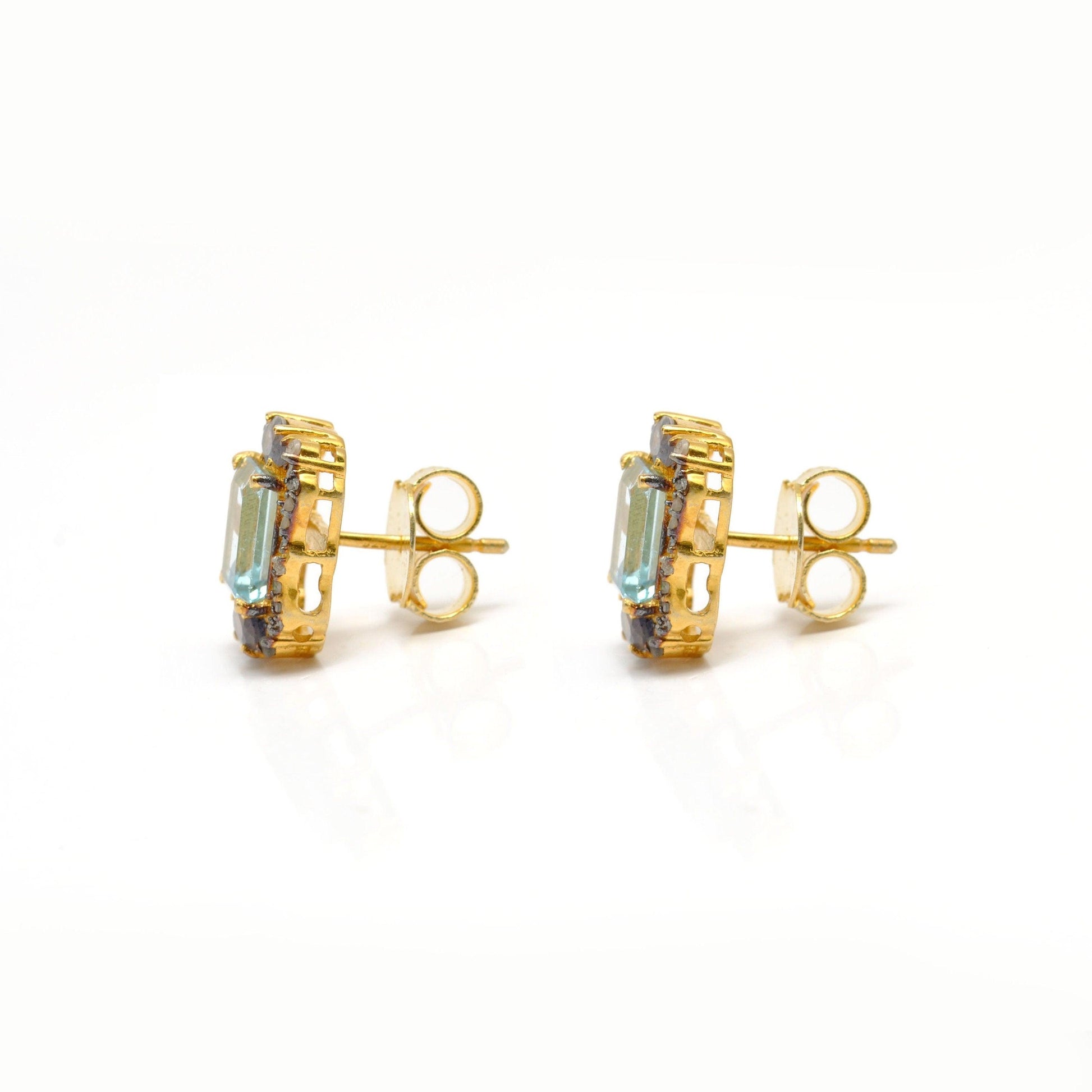 Blue Topaz Pave Diamond Earrings Stud Earring - Kanika Creations
