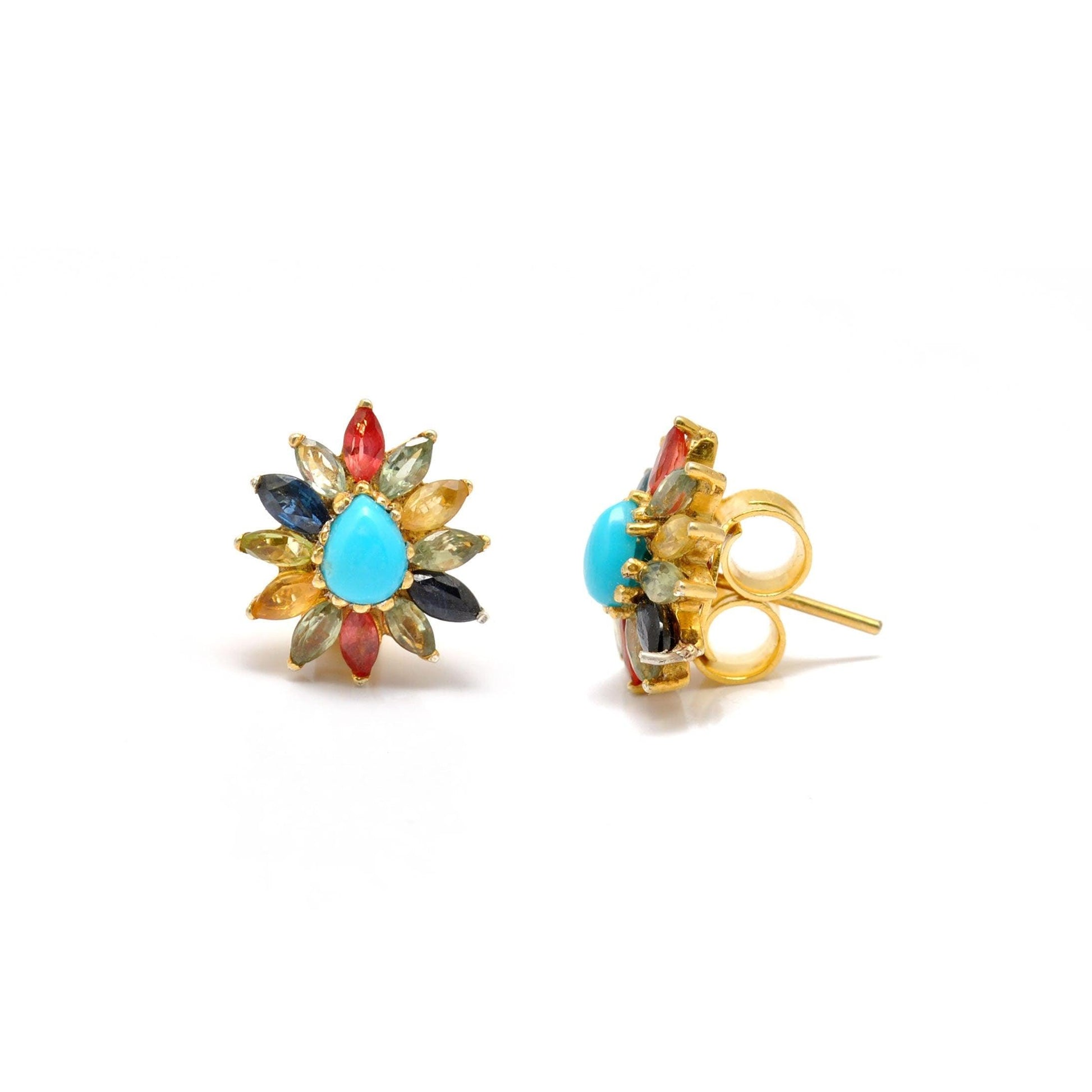 Natural Turquoise Multi Stone Stud Earring - Kanika Creations