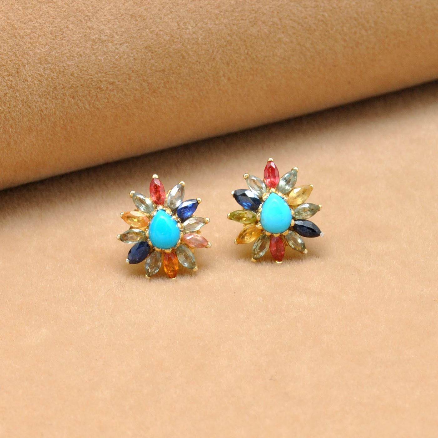 Natural Turquoise Multi Stone Stud Earring - Kanika Creations