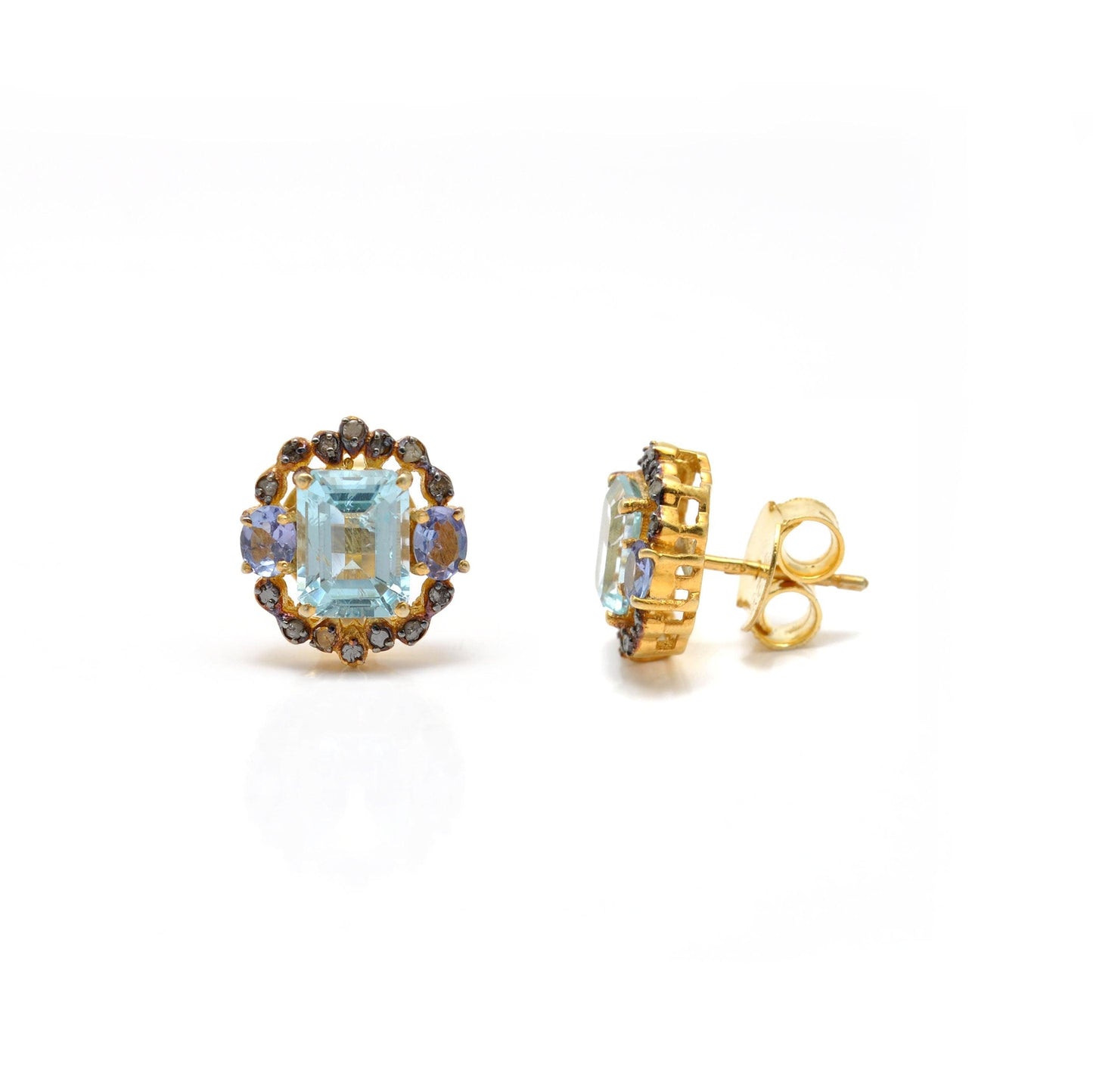 Diamond Blue Topaz Tanzanite Gemstone Earring Stud - Kanika Creations