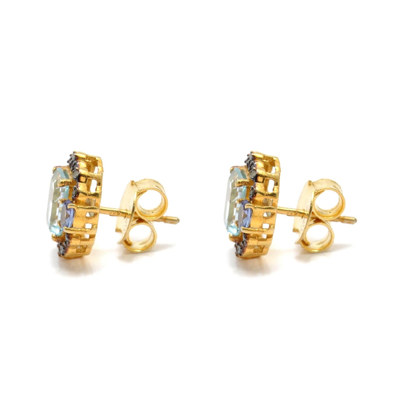 Diamond Blue Topaz Tanzanite Gemstone Earring Stud - Kanika Creations