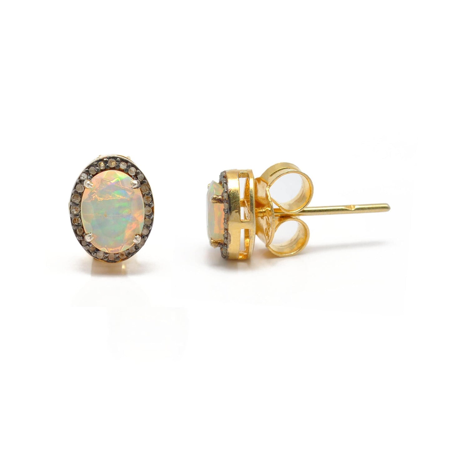 Ethiopian Opal Diamond Stud Earring Gift For Her - Kanika Creations