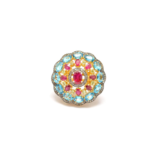 Victorian Ruby Ring Blue Topaz Jewelry - Kanika Creations