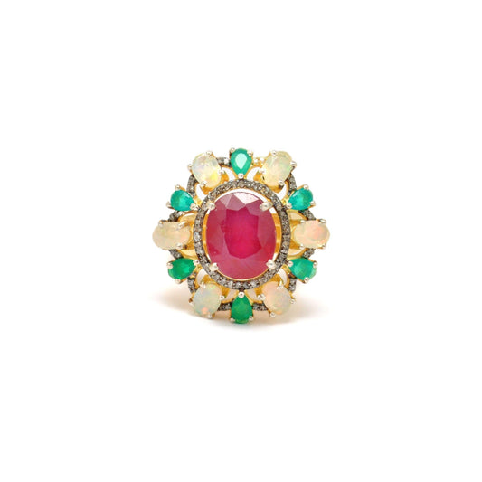 Ruby Oval Cut Fire Opal Halo Ring Size 8 Victorian jewelry - Kanika Creations