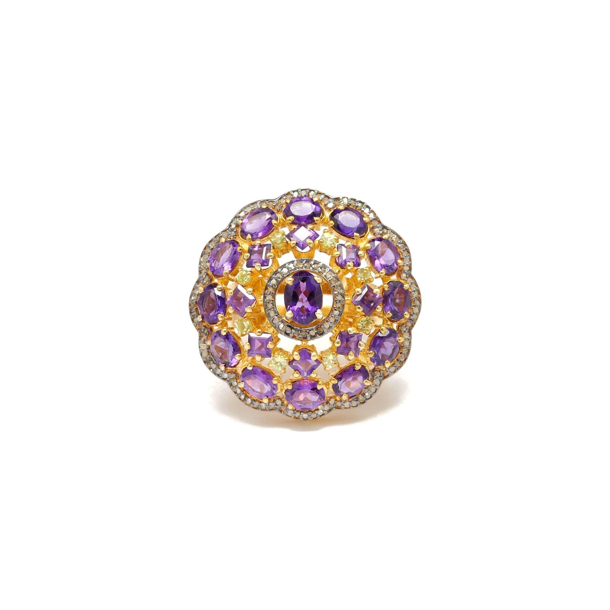 Sterling Silver Gold Plated Amethyst & Diamond Victorian Ring 8 US - Kanika Creations
