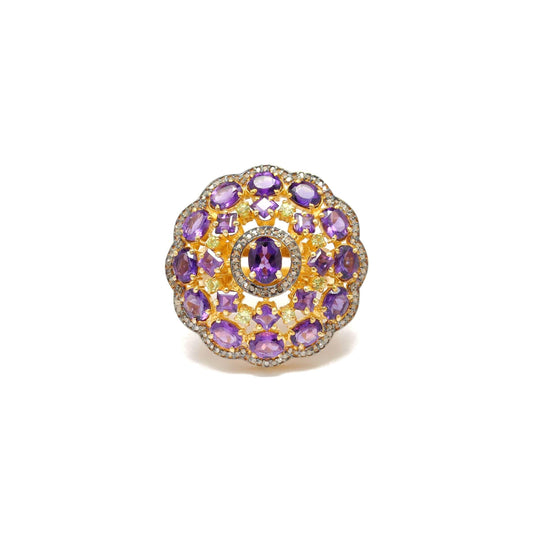 Sterling Silver Gold Plated Amethyst & Diamond Victorian Ring 8 US - Kanika Creations
