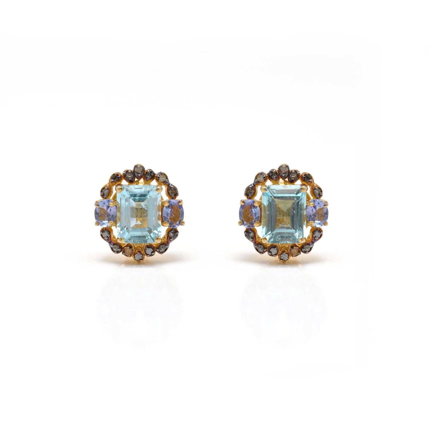 Diamond Blue Topaz Tanzanite Gemstone Earring Stud - Kanika Creations