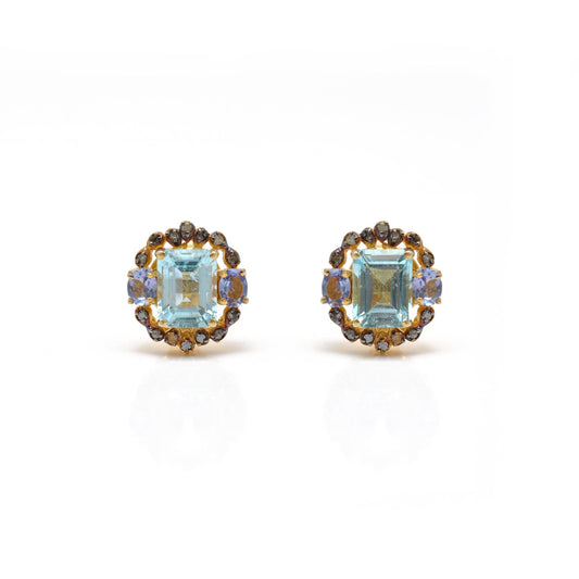 Diamond Blue Topaz Tanzanite Gemstone Stud Earring - Kanika Creations