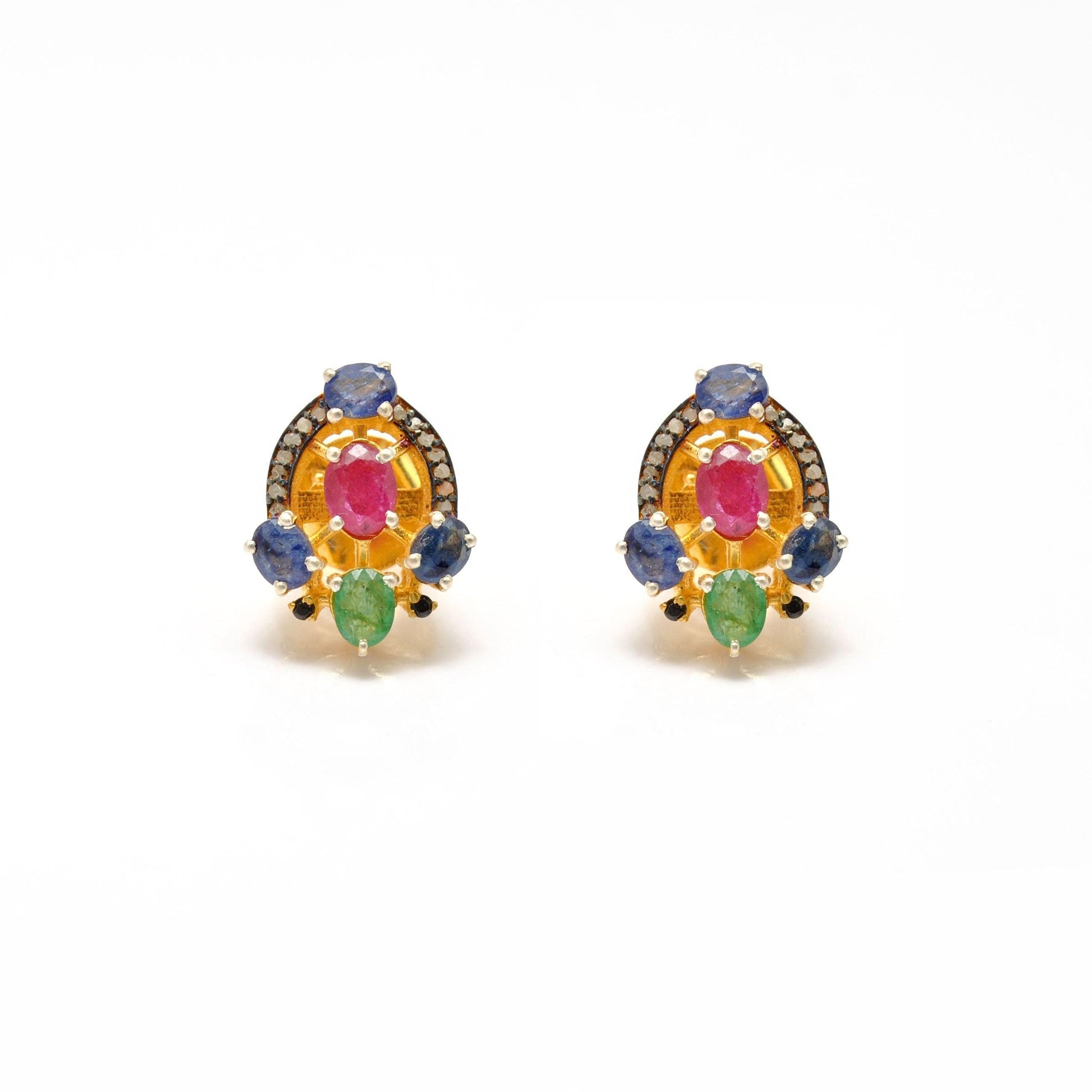 Multi Stone Ruby Emerald Sapphire Earring - Kanika Creations
