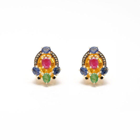 Multi Stone Ruby Emerald Sapphire Earring - Kanika Creations