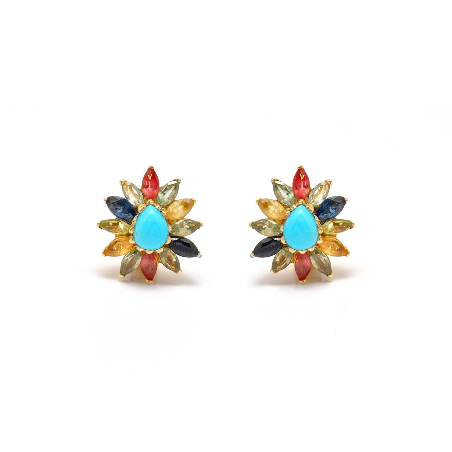 Natural Turquoise Multi Stone Stud Earring - Kanika Creations
