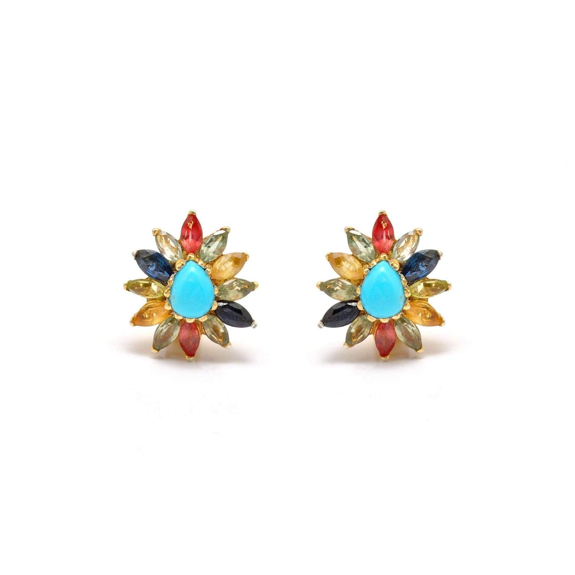 Natural Turquoise Multi Stone Stud Earring - Kanika Creations