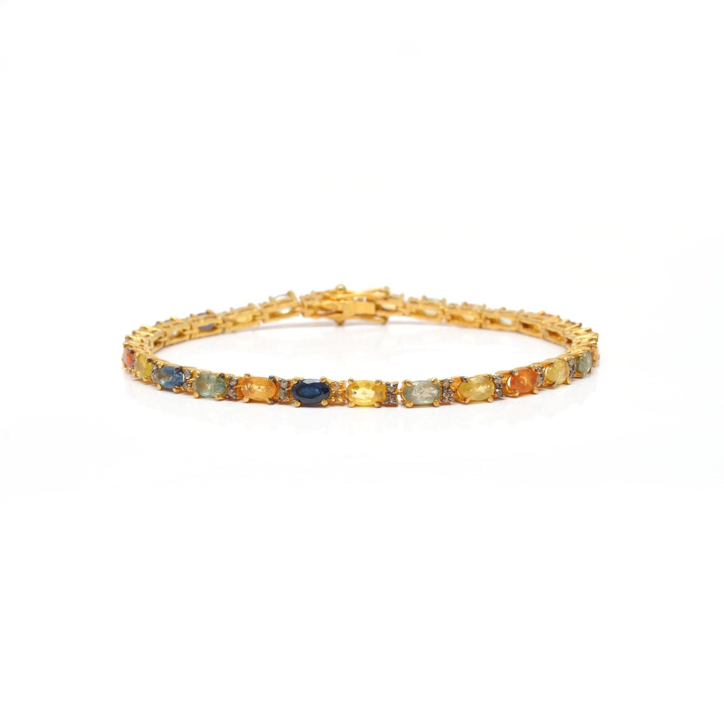 Multi Sapphire Tennis Silver Bracelet Gold Plated Jewelry - Kanika Creations