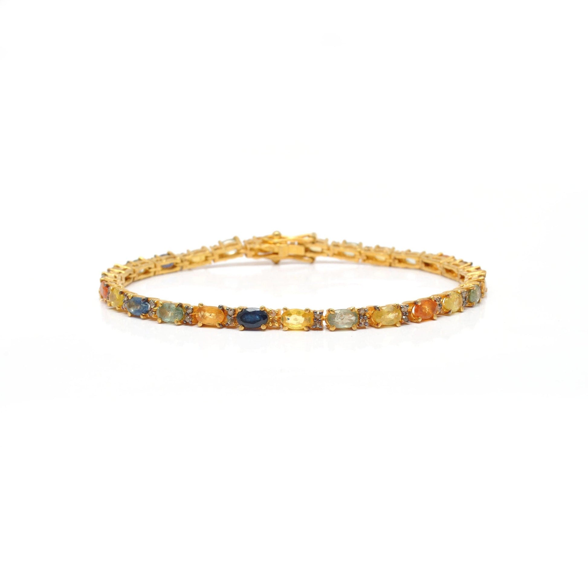 Sterling Silver Multi Sapphire Tennis Bracelet Gold Plated - Kanika Creations