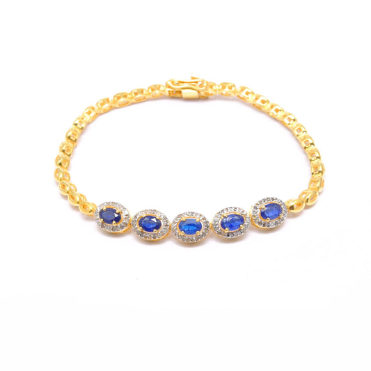 925 Sterling Silver Pave Diamond & Blue Sapphire Gold Plated Bracelet - Kanika Creations