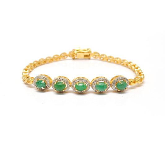 925 Sterling Silver Pave Diamond & Emerald Gold Plated Bracelet - Kanika Creations