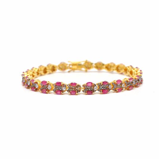 925 Sterling Silver Pave Diamond & Ruby 18k Gold Plated Bracelet - Kanika Creations