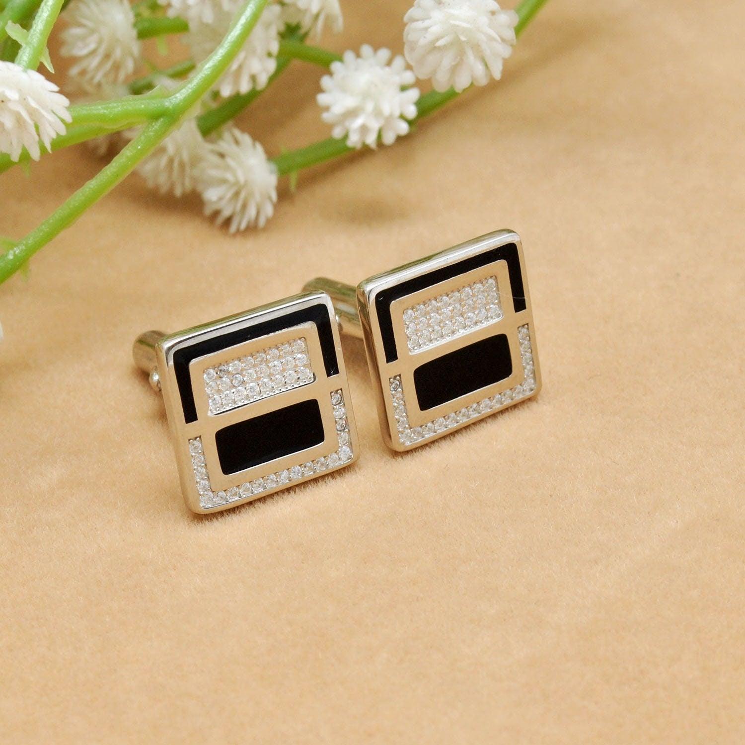 925 Sterling Silver Cufflinks with CZ Stones - Kanika Creations