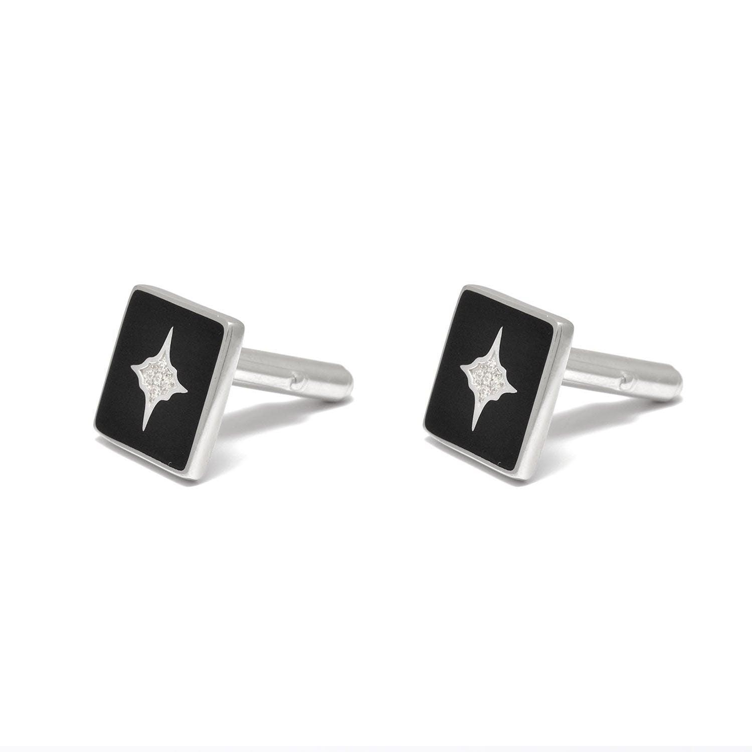 925 Sterling Silver Cubic Zirconia Starburst Black Cufflinks Jewelry - Kanika Creations