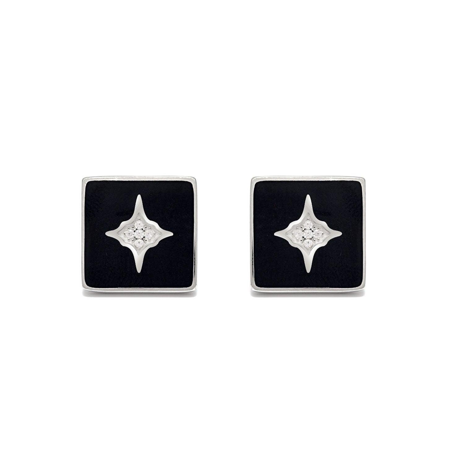 925 Sterling Silver Cubic Zirconia Starburst Black Cufflinks Jewelry - Kanika Creations