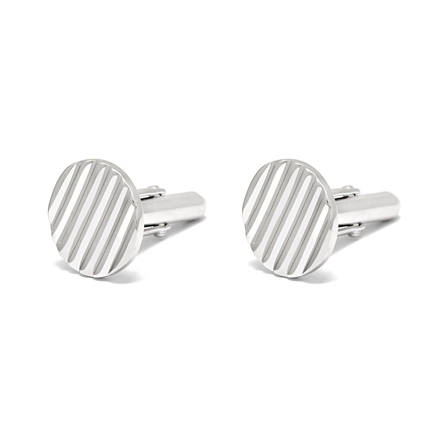 925 Sterling Silver Round Striped Cufflink - Kanika Creations