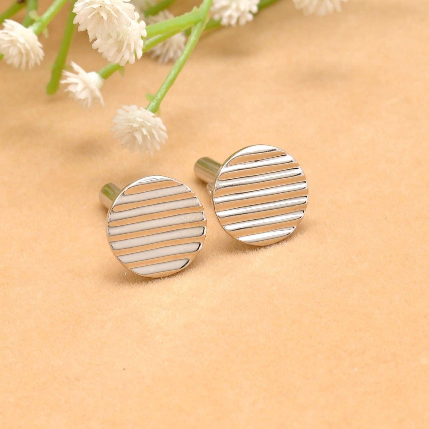 925 Sterling Silver Round Striped Cufflink - Kanika Creations