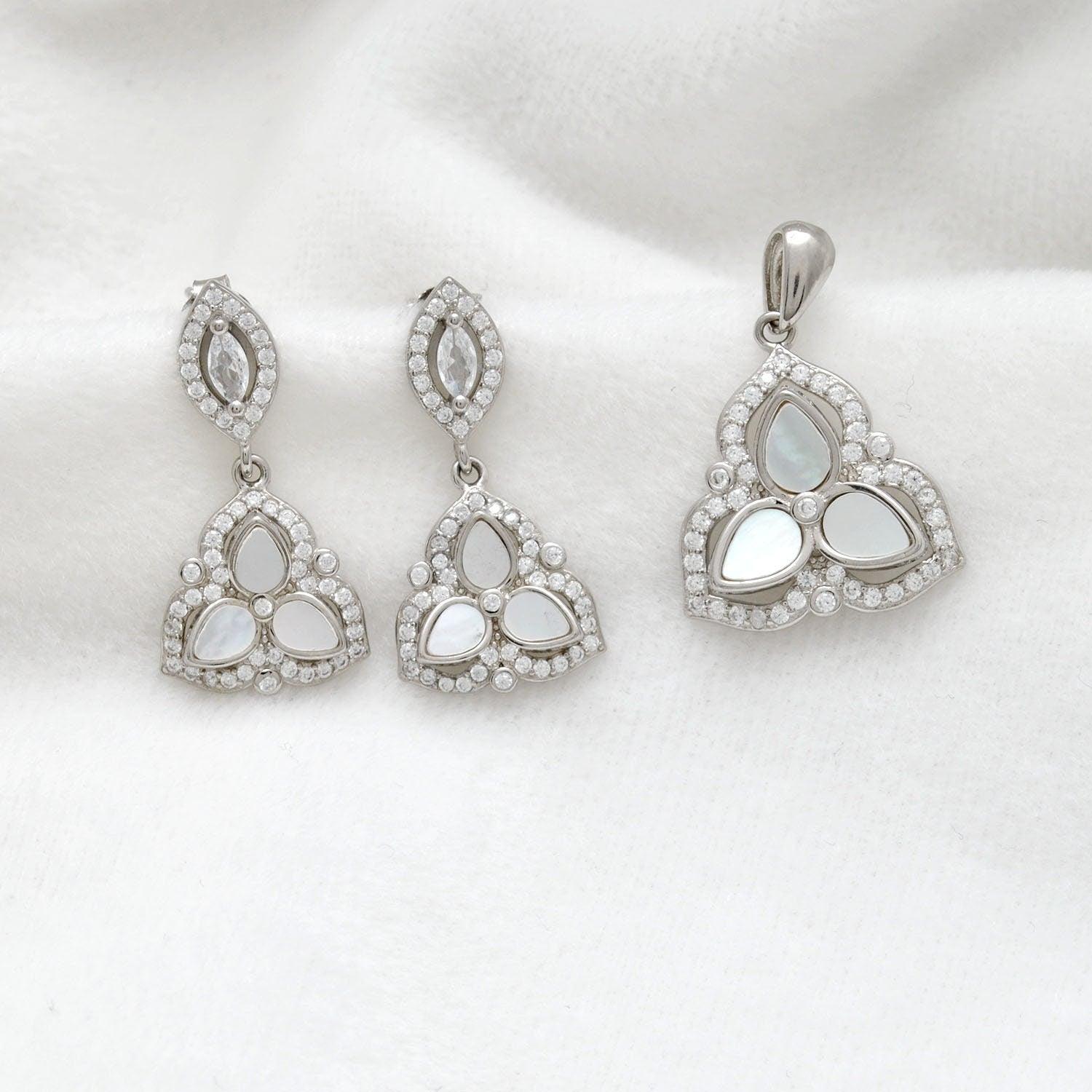 Sterling Silver Mother of Pearl & Cubic Zirconia Pendant - Kanika Creations