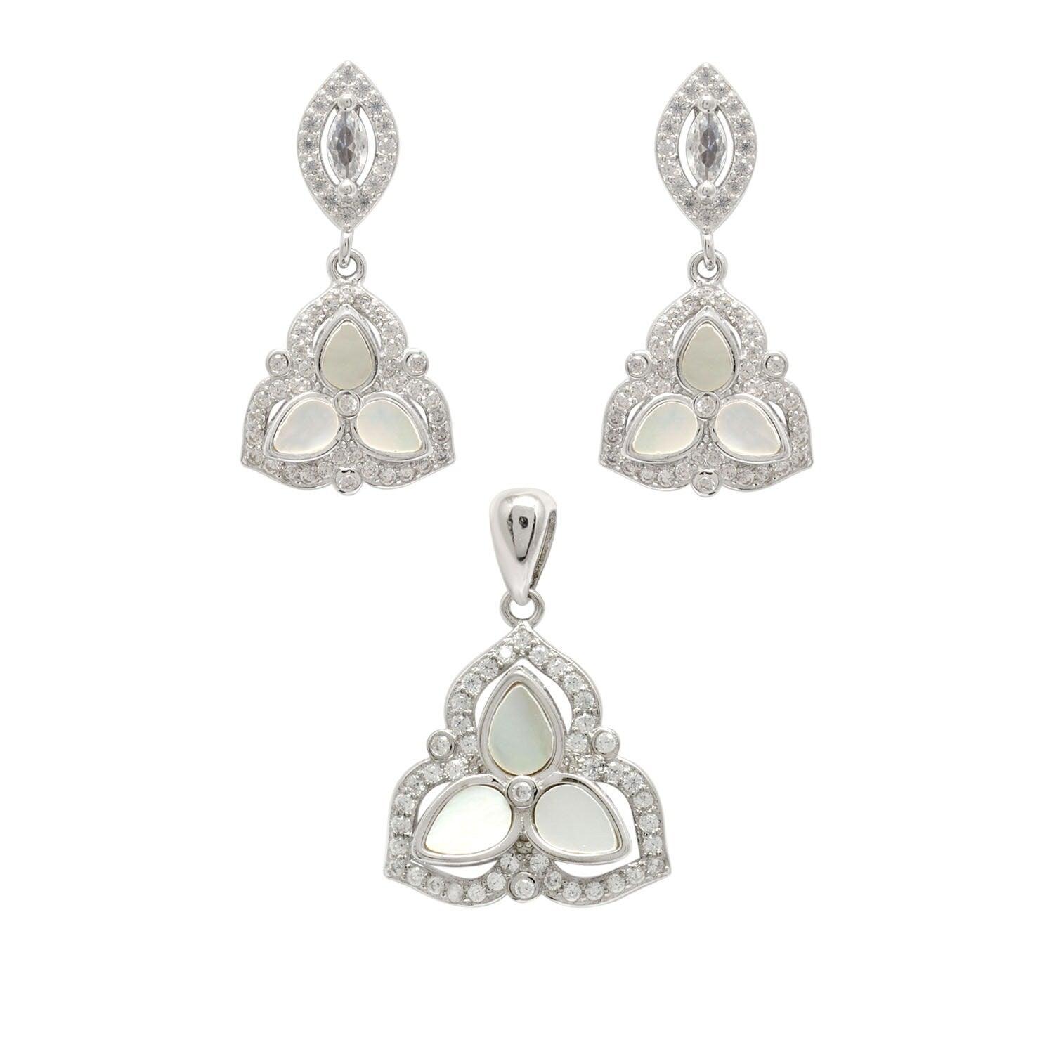 Sterling Silver Mother of Pearl & Cubic Zirconia Pendant - Kanika Creations