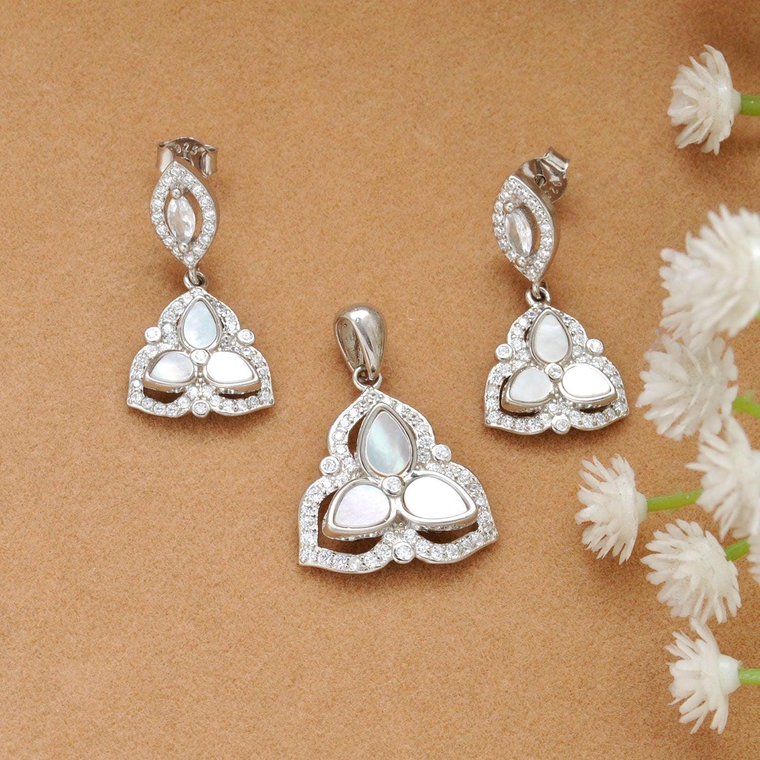 Sterling Silver Mother of Pearl & Cubic Zirconia Pendant - Kanika Creations