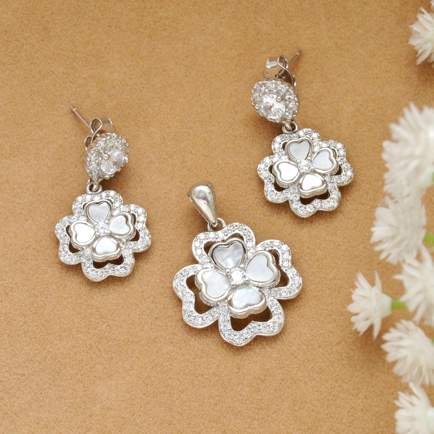 925 Sterling Silver Mother of Pearl & Cubic Zirconia Pendant - Kanika Creations