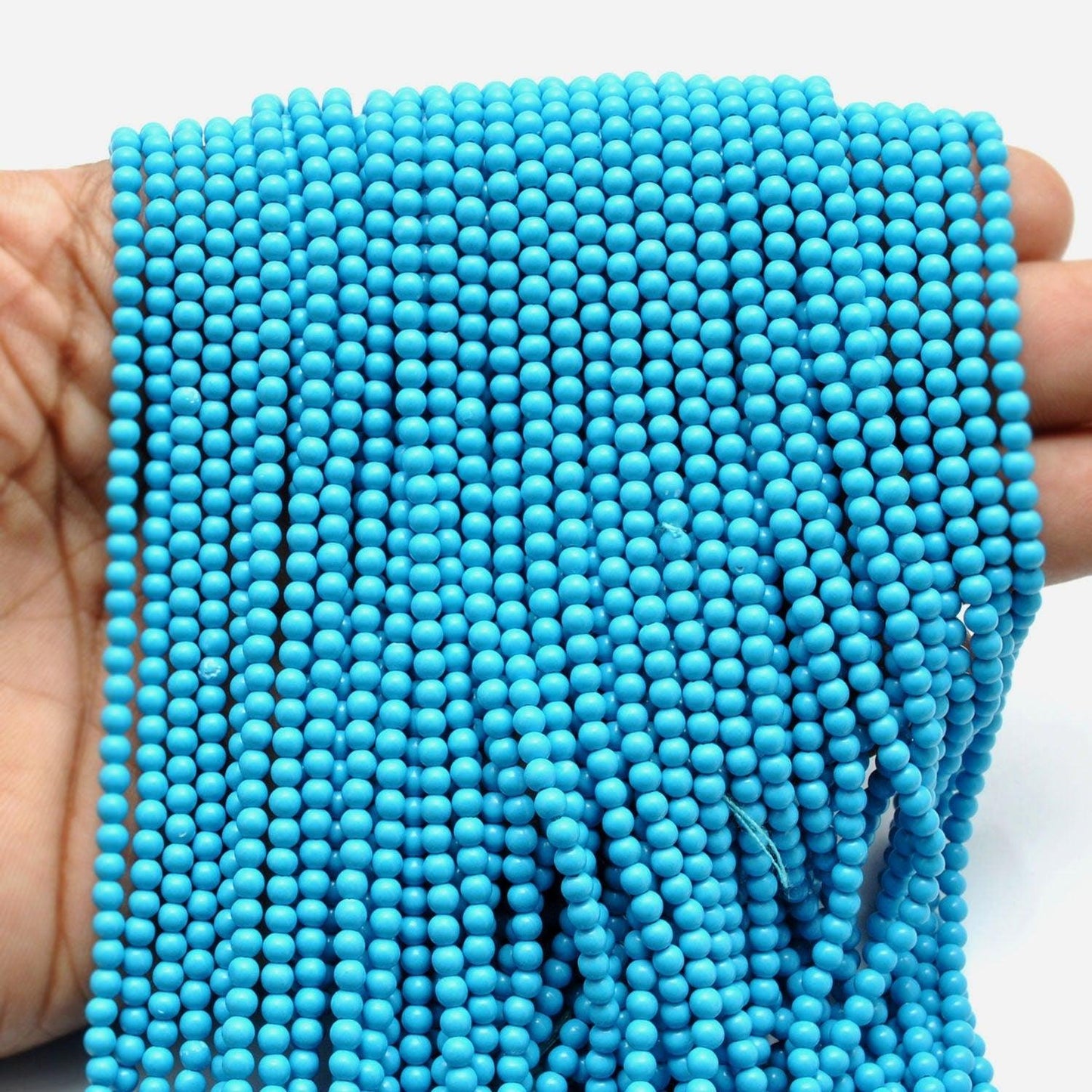 Blue Turquoise Round Gemstone 3-3.5mm Beads 12.5 inch - Kanika Creations