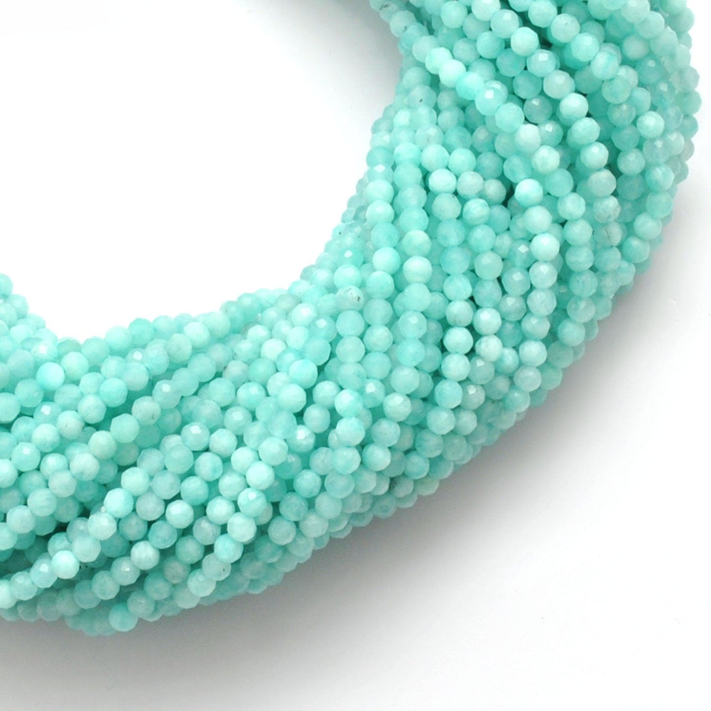 Natural Blue Amazonite Round Faceted Gemstone Beads 3-3.5mm 12.5" - Kanika Creations