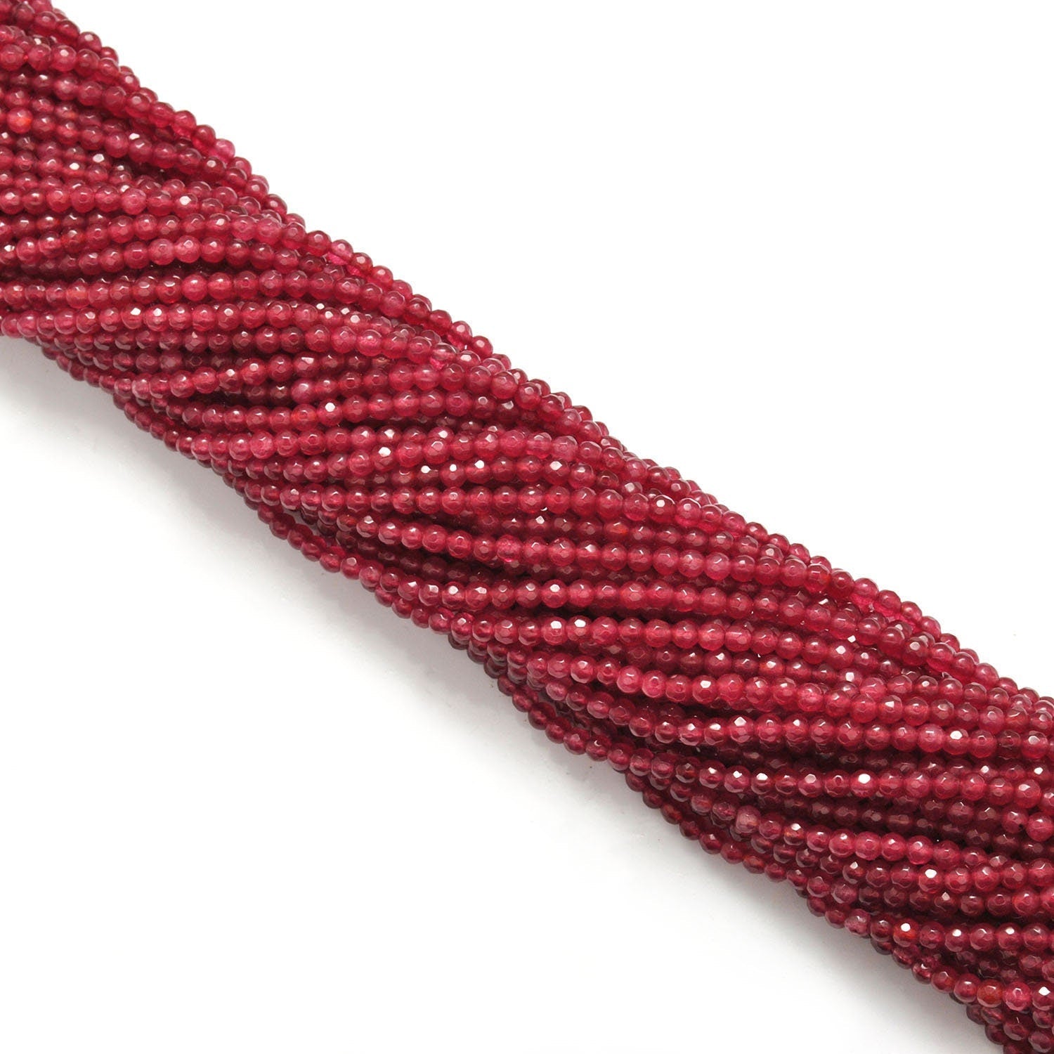 Red Ruby Quartz Round Faceted Gemstone Beads 15" Strand - Kanika Creations