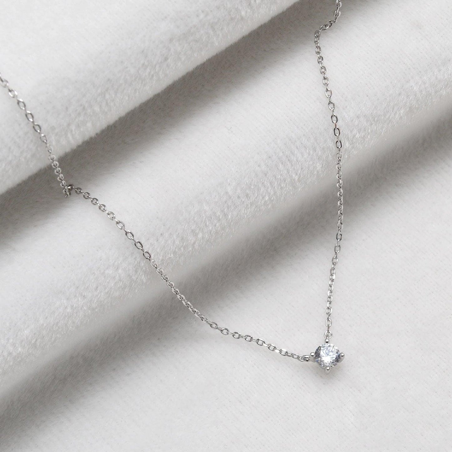 Cubic Zirconia Solitaire Silver Necklace Gift For Her - Kanika Creations
