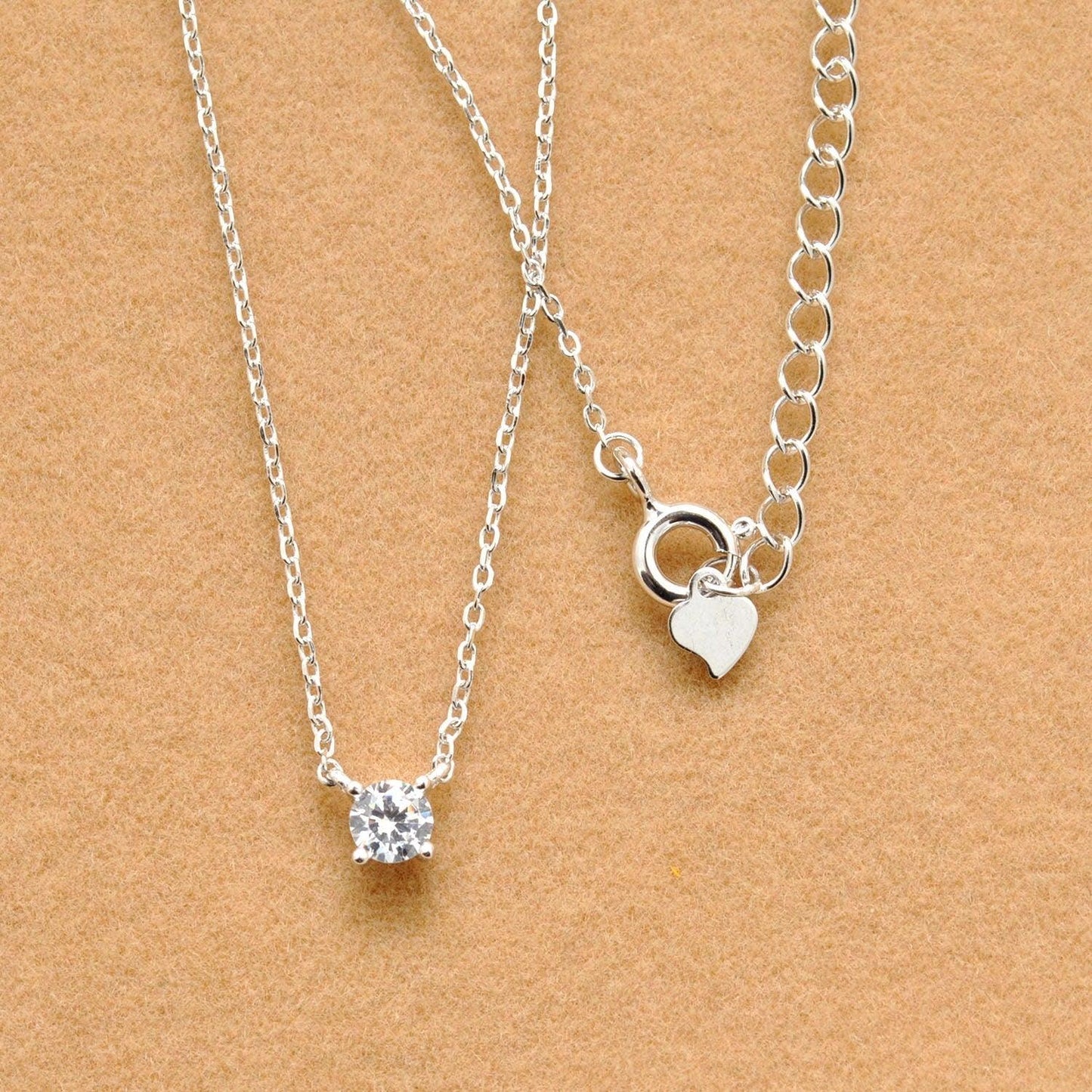 Cubic Zirconia Solitaire Silver Necklace Gift For Her - Kanika Creations