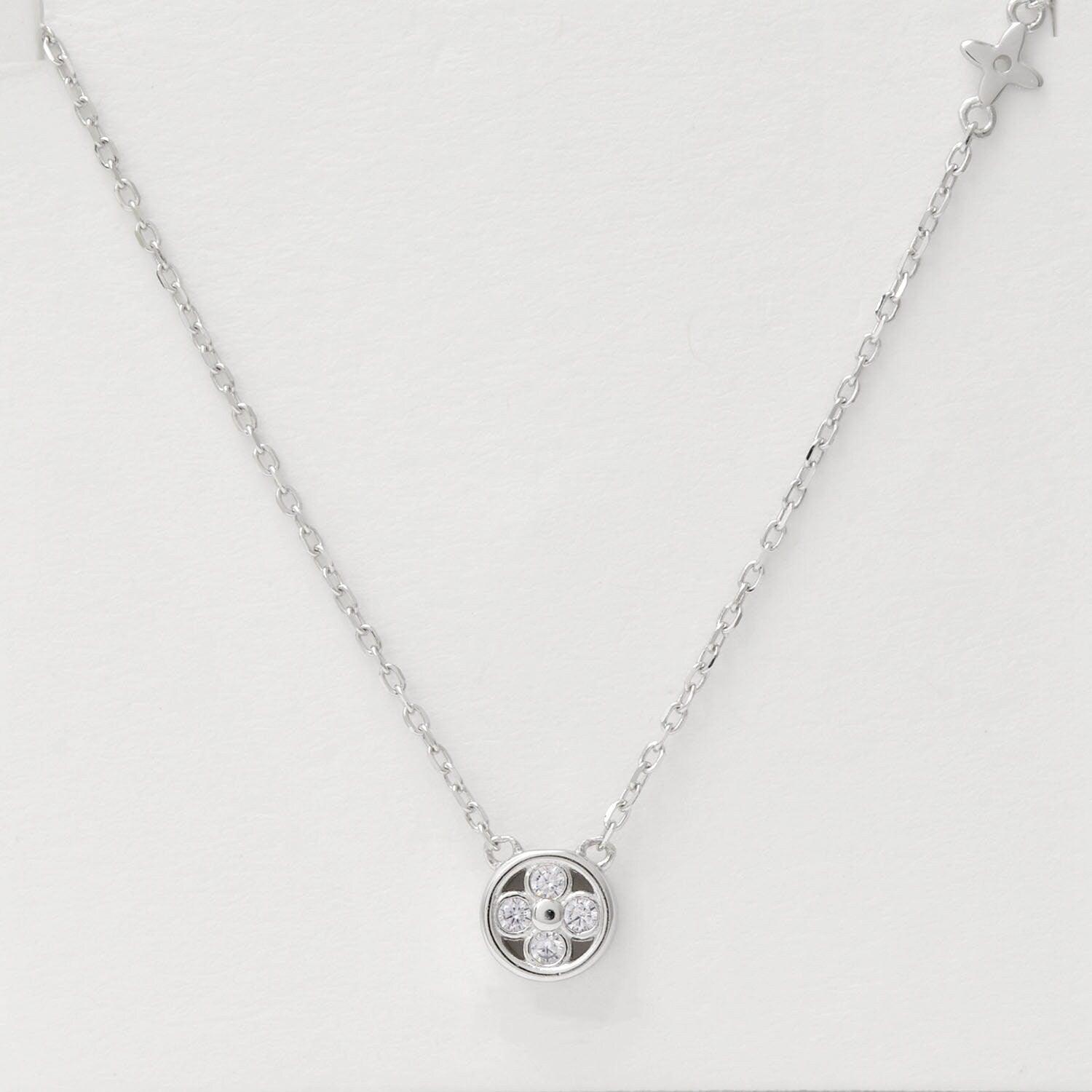 Cubic Zirconia Silver Floral Dainty Charm Necklace - Kanika Creations