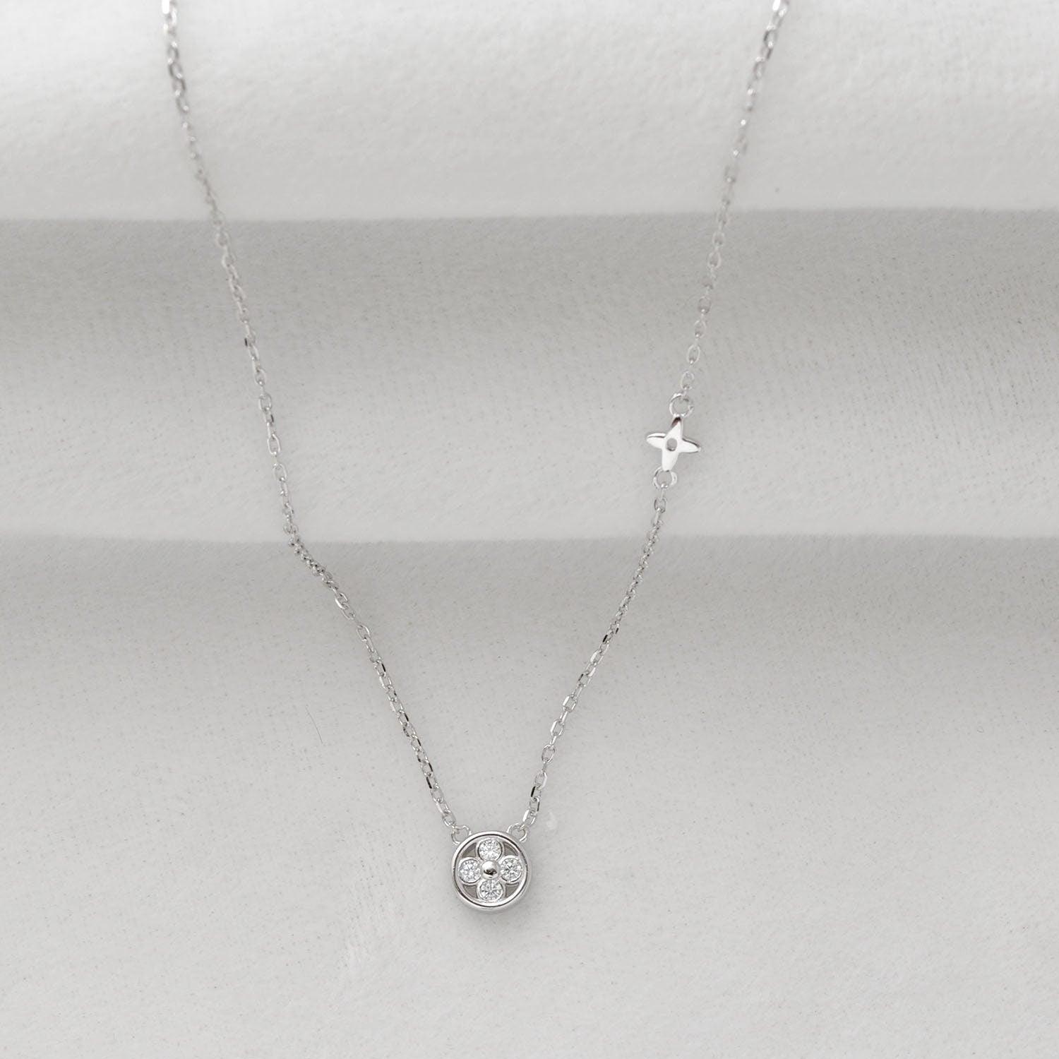 Cubic Zirconia Silver Floral Dainty Charm Necklace - Kanika Creations