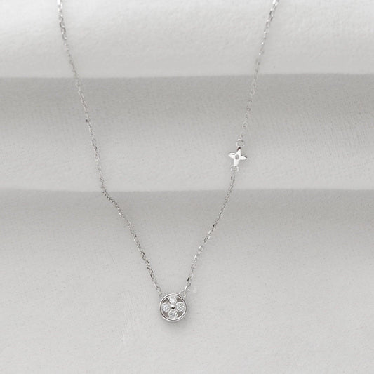 Cubic Zirconia Silver Floral Dainty Charm Necklace - Kanika Creations