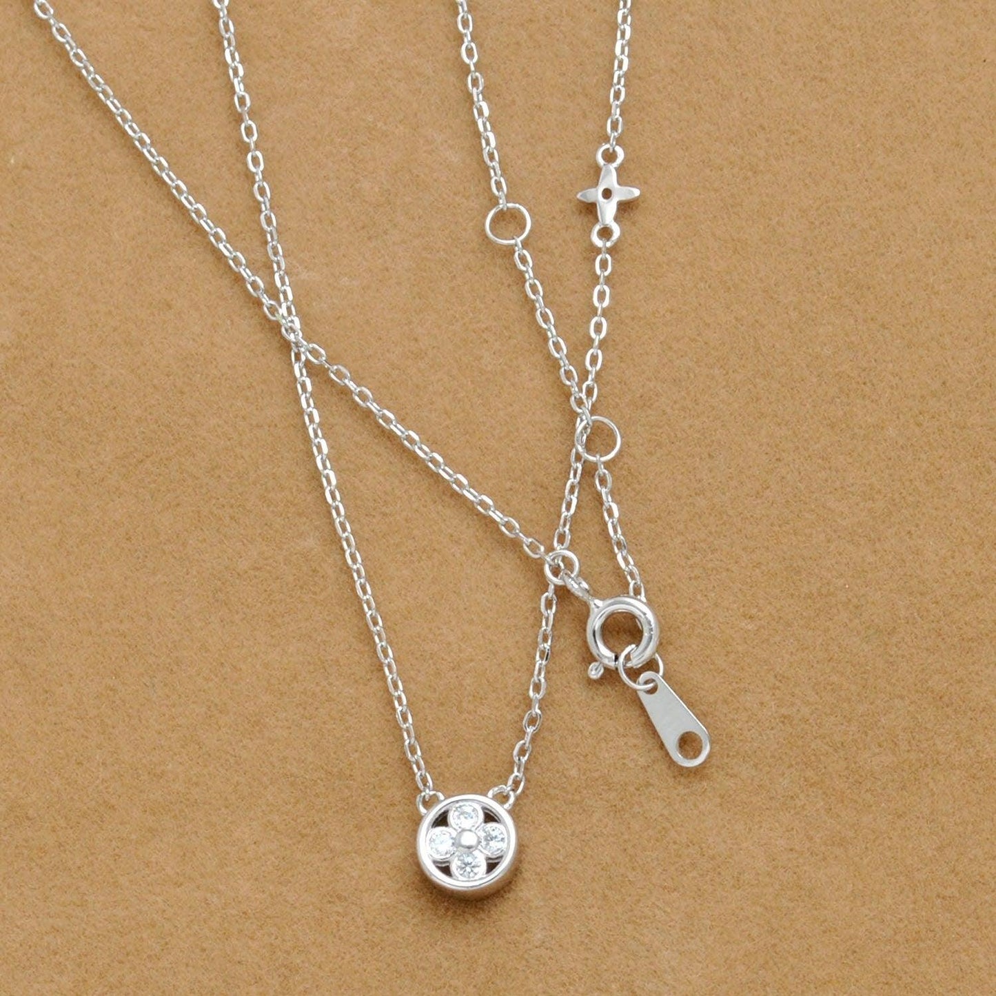 Cubic Zirconia Silver Floral Dainty Charm Necklace - Kanika Creations
