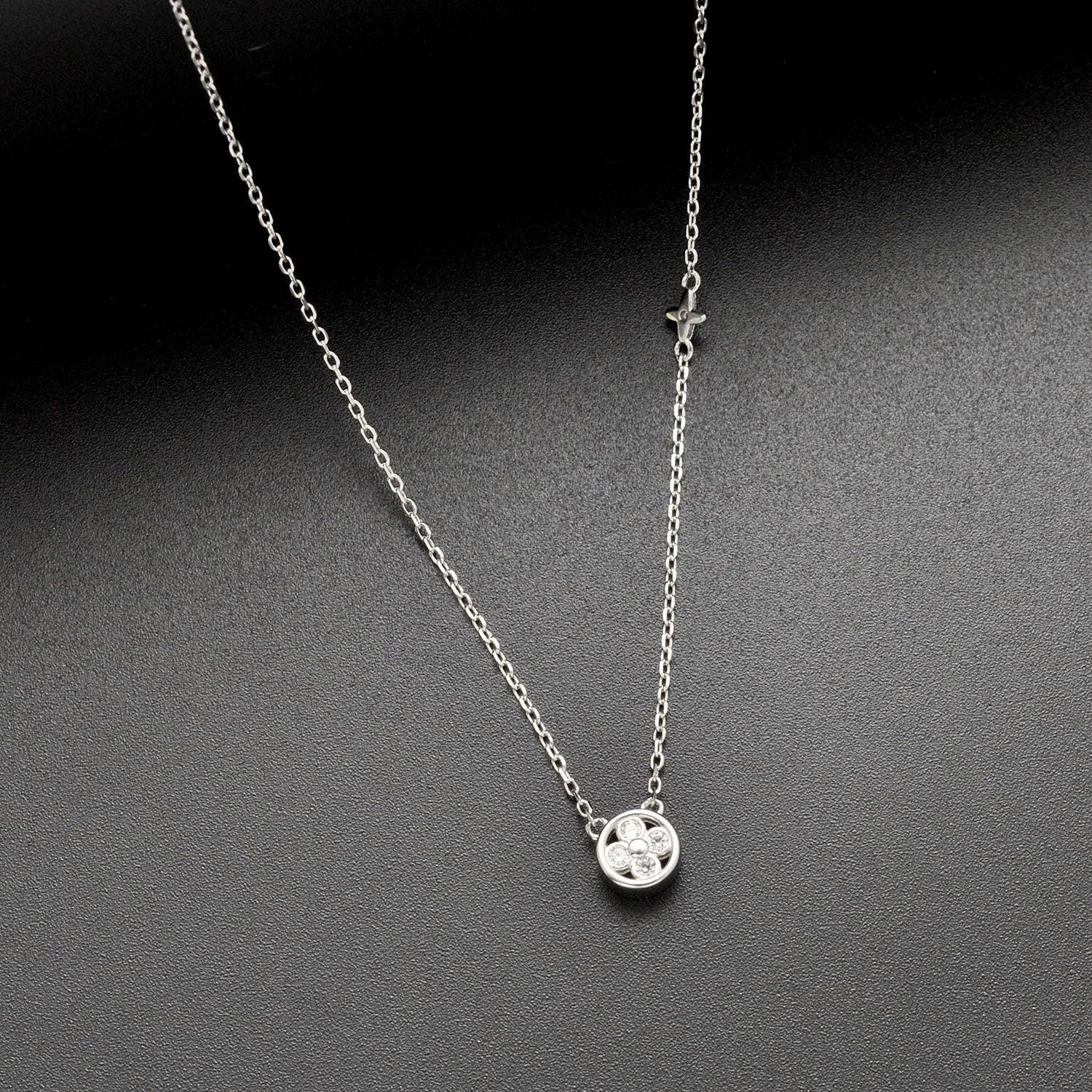 Cubic Zirconia Silver Floral Dainty Charm Necklace - Kanika Creations
