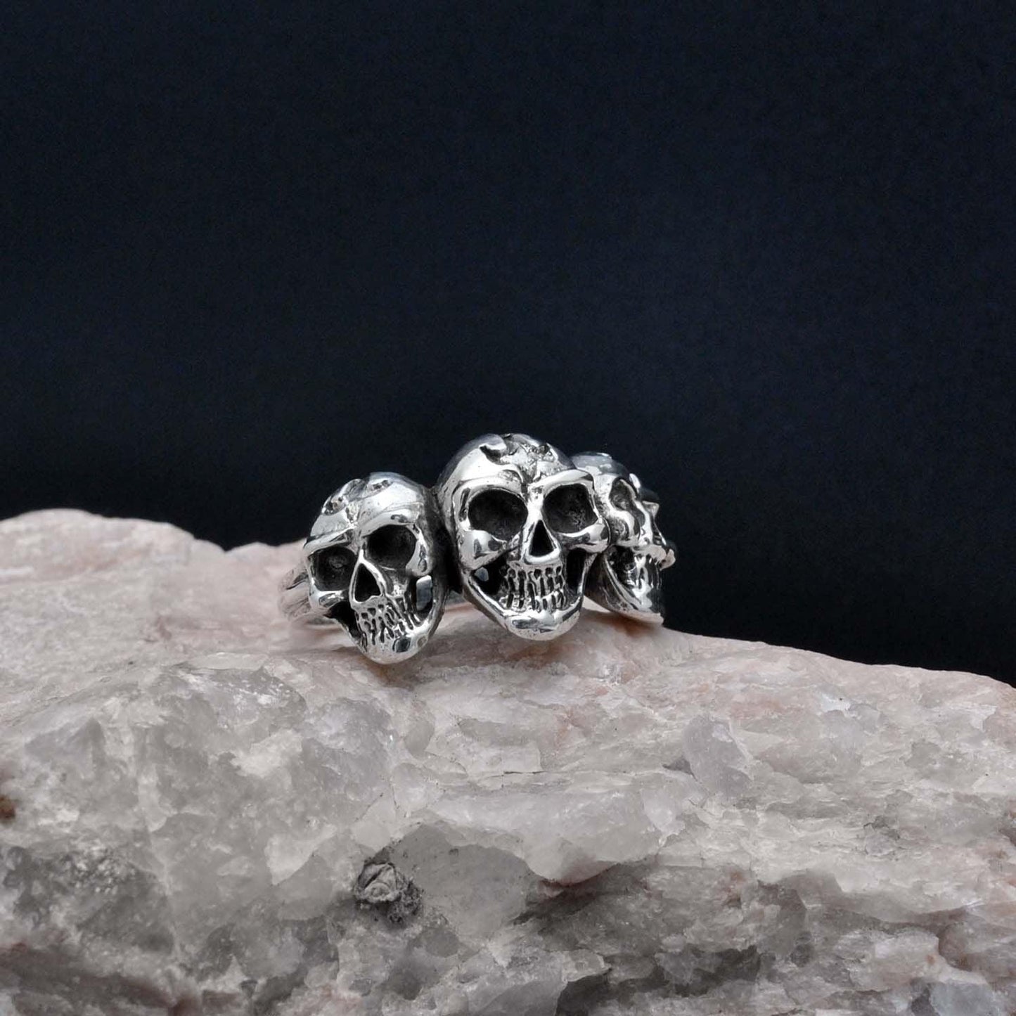 925 Sterling Silver Cluster Skull Ring 9 US - Kanika Creations