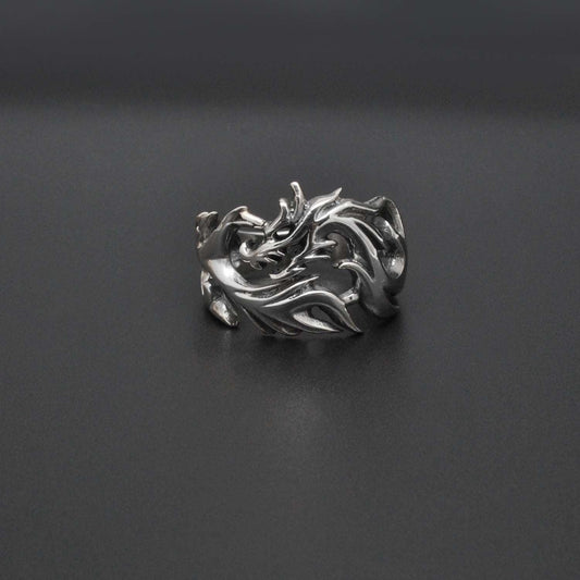 Silver Fierce Dragon Ring Size 9 - Kanika Creations