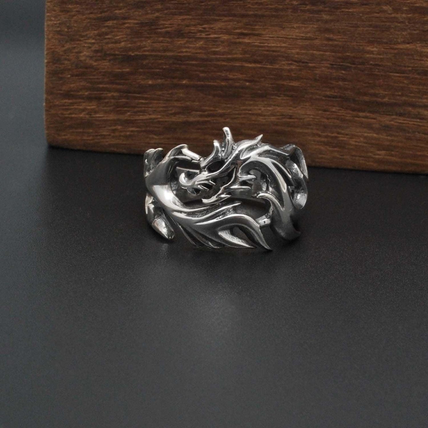 Silver Fierce Dragon Ring Size 9 - Kanika Creations