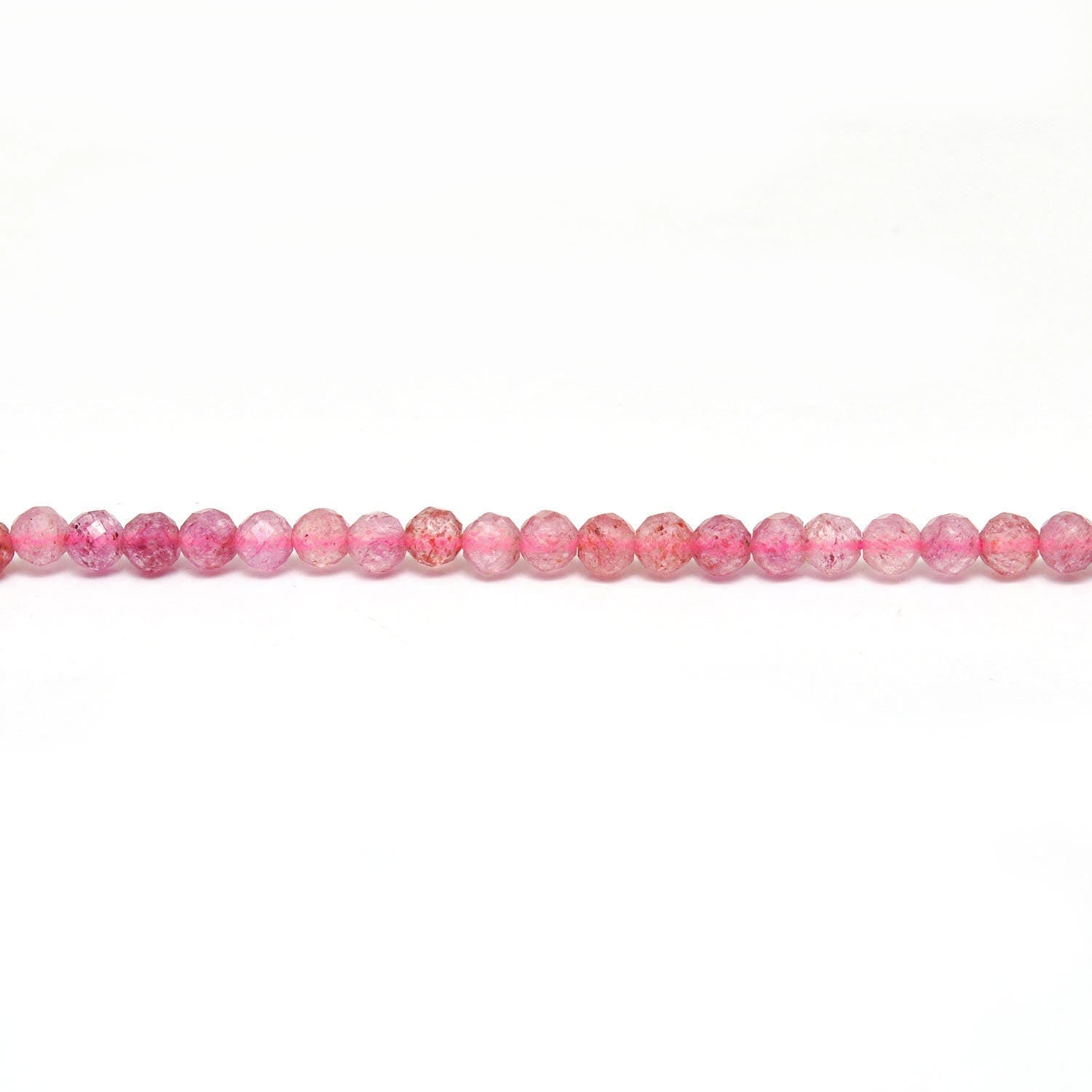 Natural Strawberry Quartz Round Faceted Gemstone Beads 15" Strand - Kanika Creations