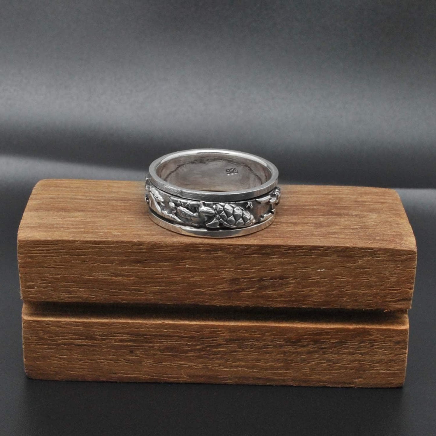 Spinner Sterling Silver Turtle Band Ring - Kanika Creations