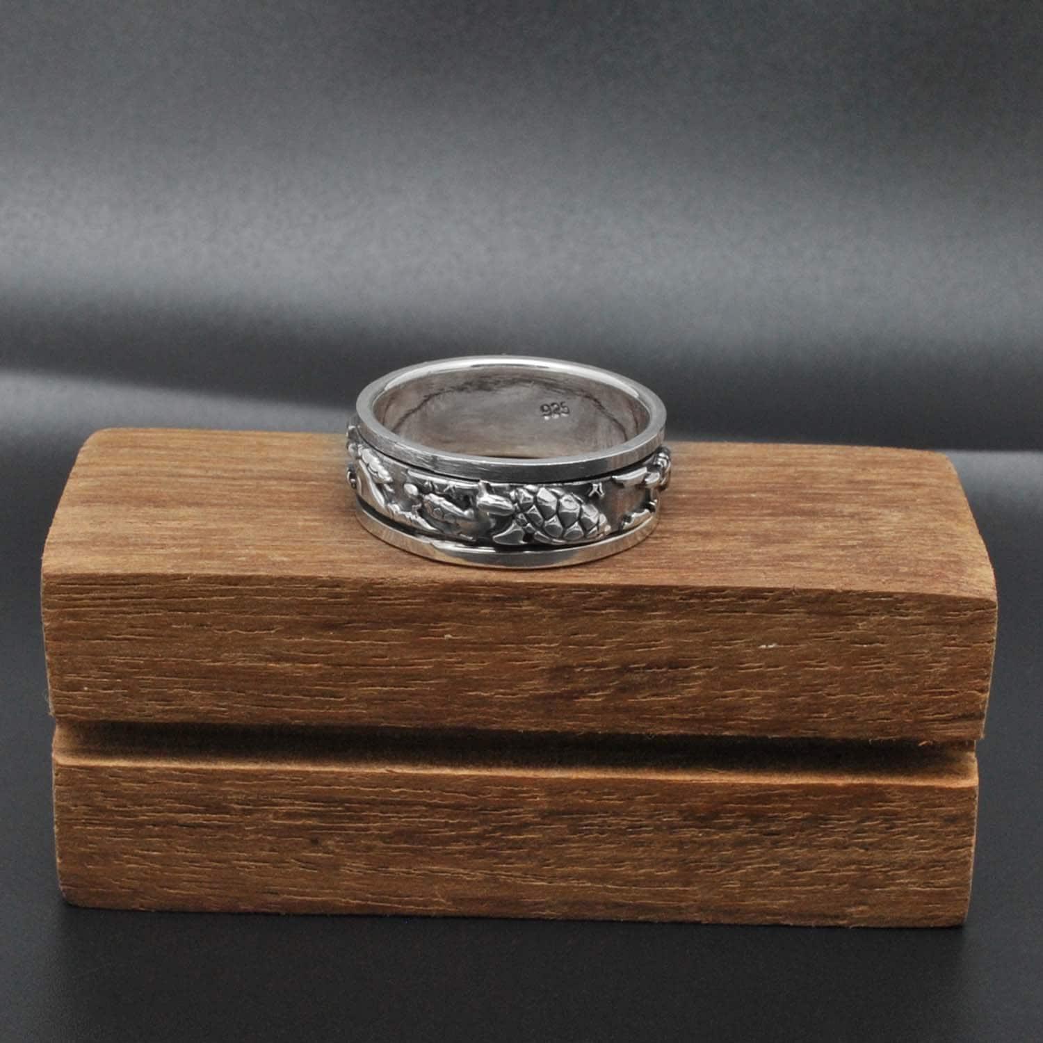 Spinner Sterling Silver Turtle Band Ring - Kanika Creations