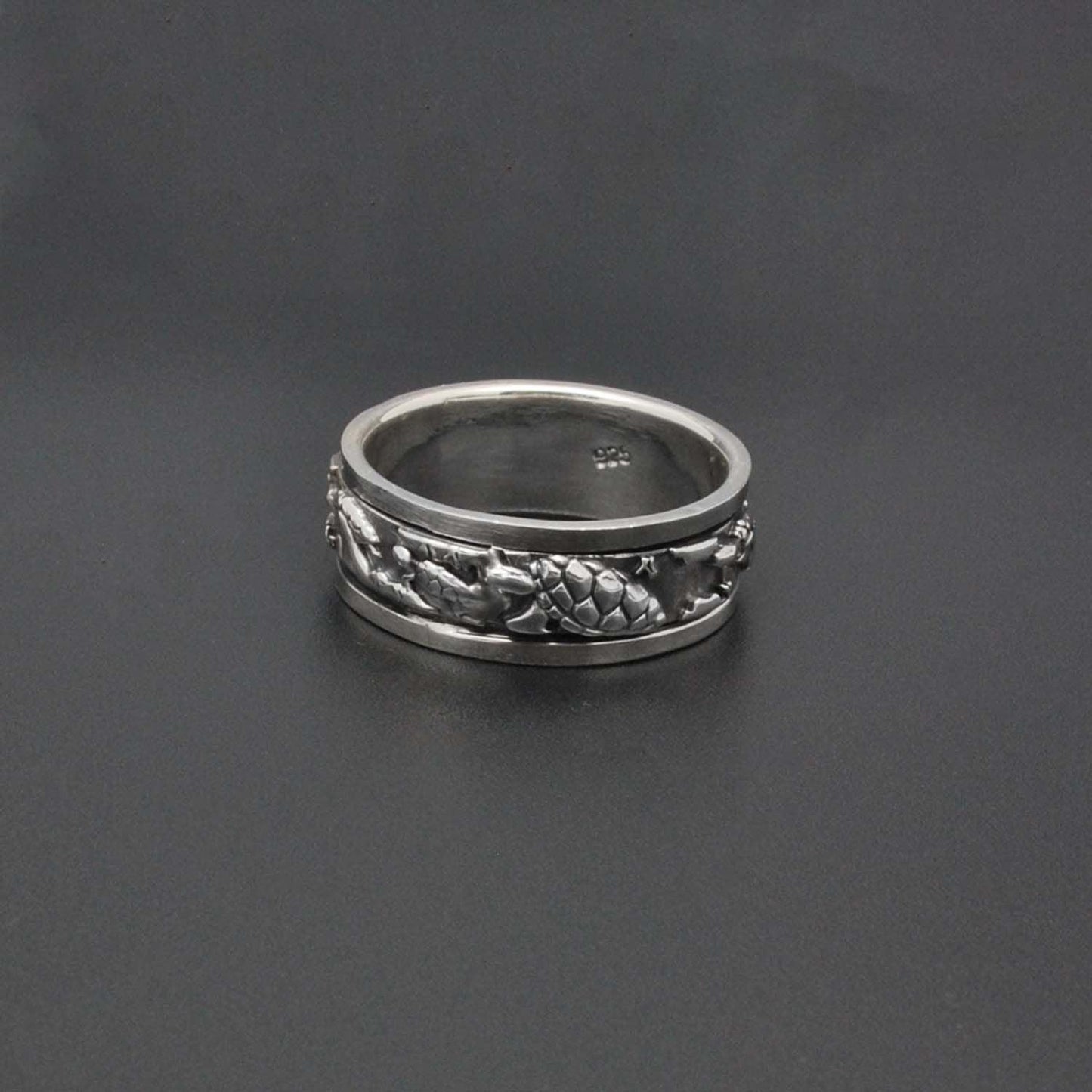 Spinner Sterling Silver Turtle Band Ring - Kanika Creations